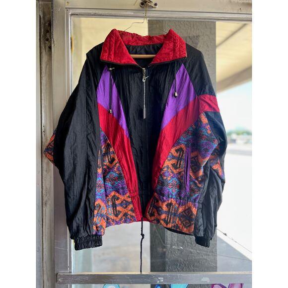 Vintage 1980's Westside Connection aztec print windbreaker size L - Picture 1 of 5